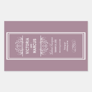 Sticker Rectangulaire Mauve Elégant Mariage Monogramme Bouteille de vin