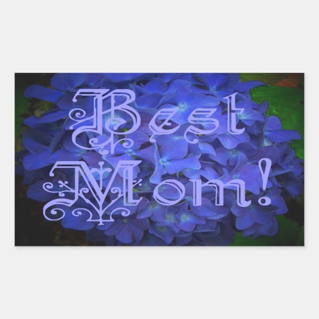 Sticker Rectangulaire Meilleure maman avec Arrière - plan de fleurs bleu (Devant)