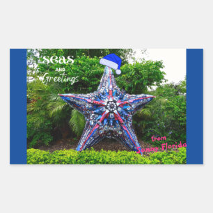 Sticker Rectangulaire Mer et salutations de Sunny Florida Noël