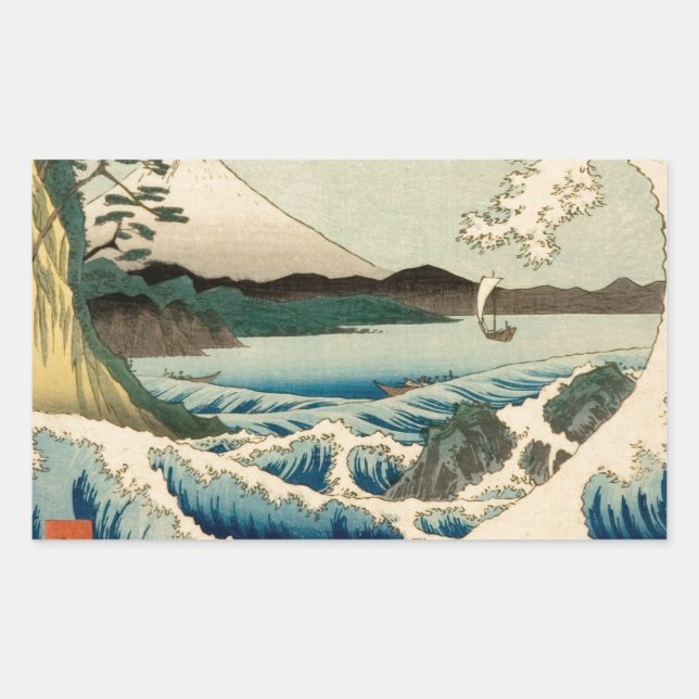 Sticker Rectangulaire Mer japonaise de Satta Hiroshige Art (Devant)