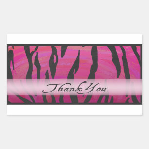 Sticker Rectangulaire Merci à rayures roses et noires