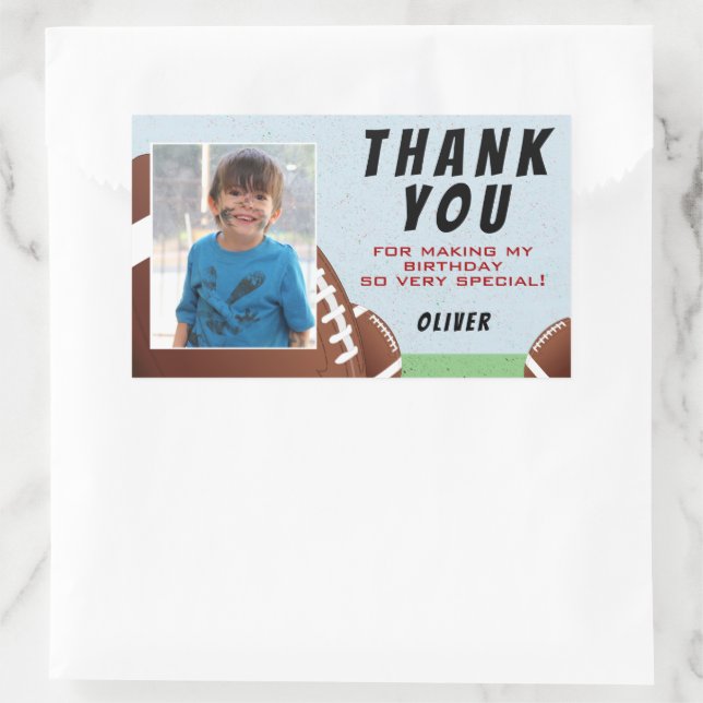 Sticker Rectangulaire Merci d'anniversaire du football américain (Sac)