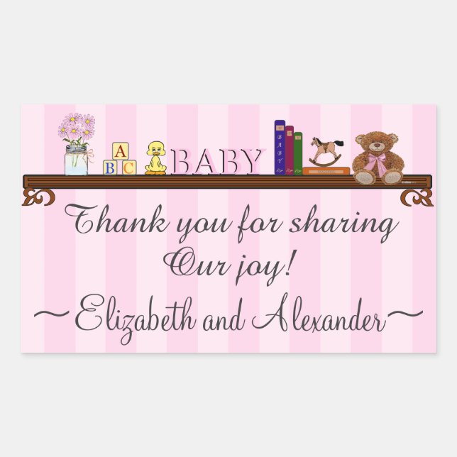 Sticker Rectangulaire Merci De Baby shower Rose (Devant)