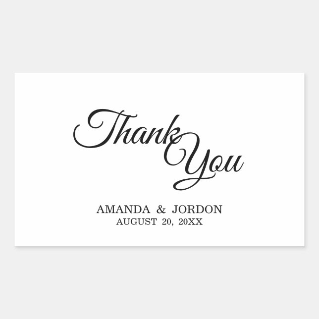 Sticker Rectangulaire Merci de calligraphie simple noir et blanc (Devant)