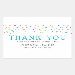 Sticker Rectangulaire Merci de fête d'anniversaire de Confetti coloré
