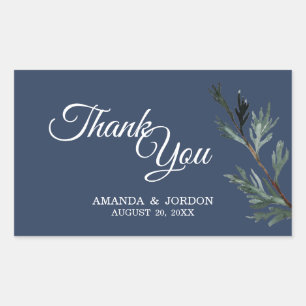 Sticker Rectangulaire Merci de mariage d'hiver bleu pin
