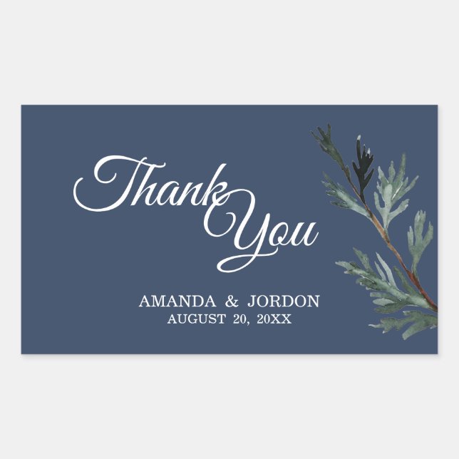 Sticker Rectangulaire Merci de mariage d'hiver bleu pin (Devant)