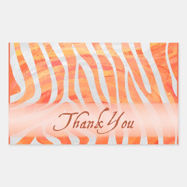 Sticker Rectangulaire Merci de modèle Zèbre orange et blanc (Devant)