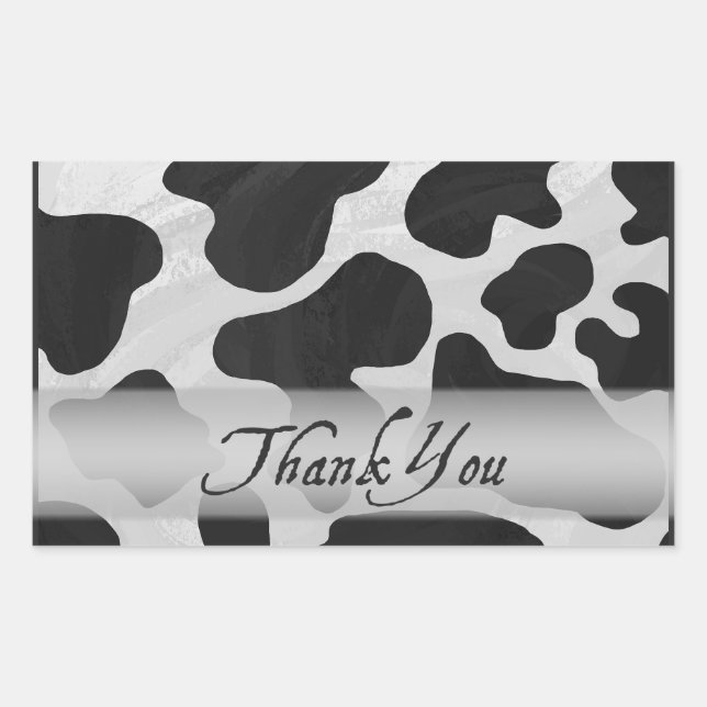 Sticker Rectangulaire Merci d'impression de vache noire et blanche (Devant)