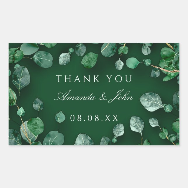 Sticker Rectangulaire Merci Eucalyptus Woodland Russe Mariage Vert (Devant)