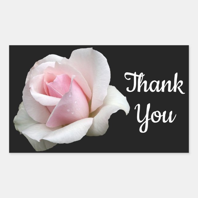 Sticker Rectangulaire Merci floral rose Fleur rose Mariage noir (Devant)