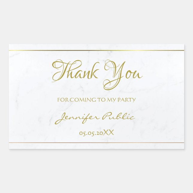 Sticker Rectangulaire Merci Gold Script à main Texte Marbre Modèle (Devant)