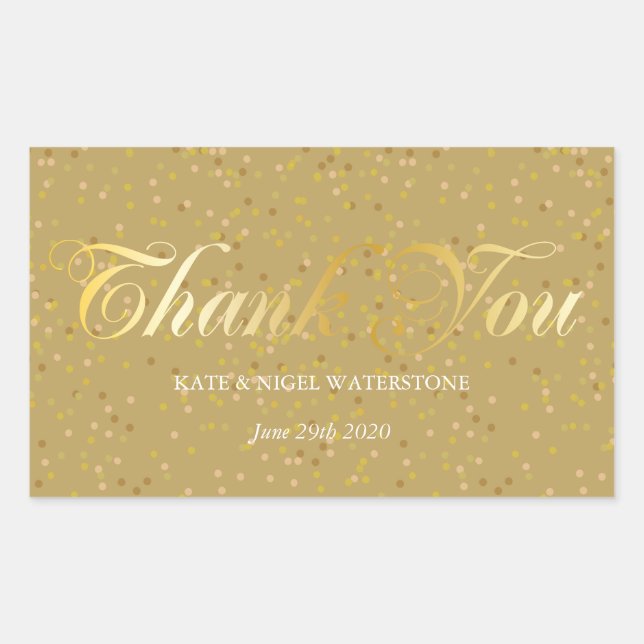 Sticker Rectangulaire Merci Gold Script et poussière d'or (Devant)