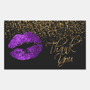 Sticker Rectangulaire Merci - Lèvres pourpres avec Confetti Or