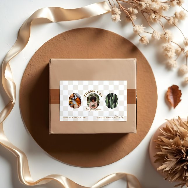 Sticker Rectangulaire Merci Motif Boho Checkerboard Pour Votre Commande (Boho Checkerboard Pattern Thank You For Your Order Rectangular Sticker)