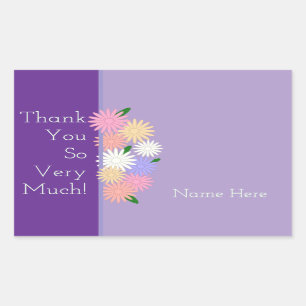 Sticker Rectangulaire Merci personnalisé Fleur marguerite couleur violet