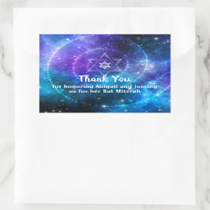 Sticker Rectangulaire Merci pour la Bar Mitzvah Galaxie Violet Bleu