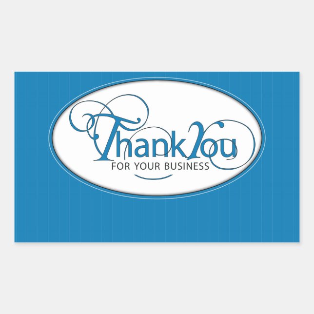 Sticker Rectangulaire Merci Pour Les Affaires, Script Bleu (Devant)