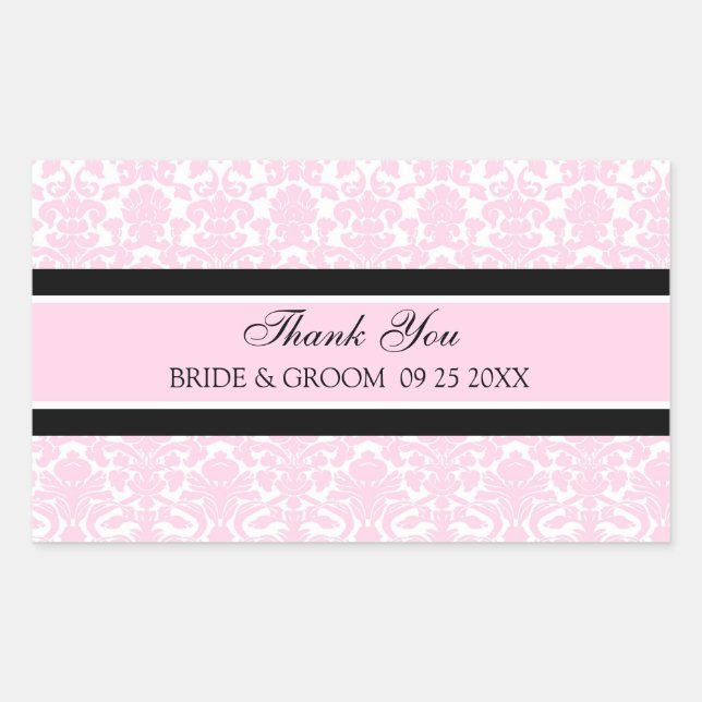 Sticker Rectangulaire Merci rose Damask Mariage Favor Tags (Devant)