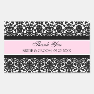 Sticker Rectangulaire Merci rose Damask Mariage Favor Tags