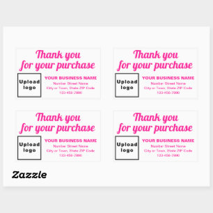 Sticker Rectangulaire Merci rose pour votre achat en blanc