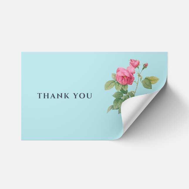 Sticker Rectangulaire Merci Rustique Floral Pastel Bleu (Créateur téléchargé)