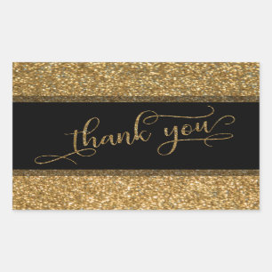 Sticker Rectangulaire Merci Script, Parties scintillant or Bordure et te