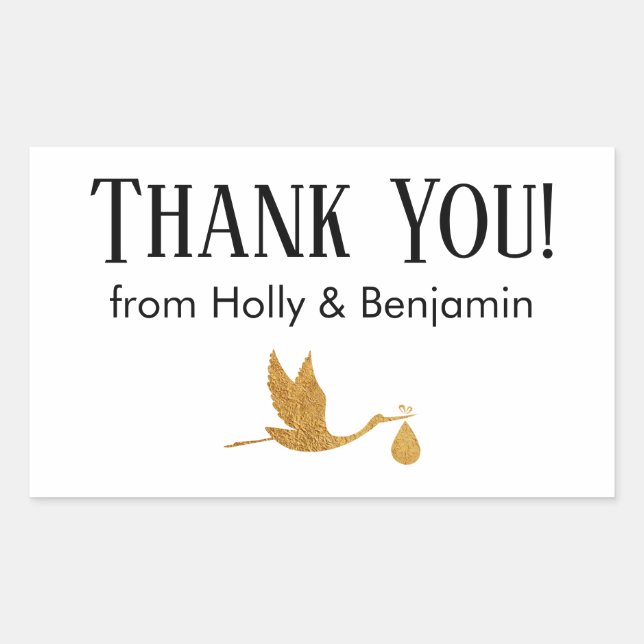 Sticker Rectangulaire Merci simple Faux Gold Stork ! Baby shower (Devant)