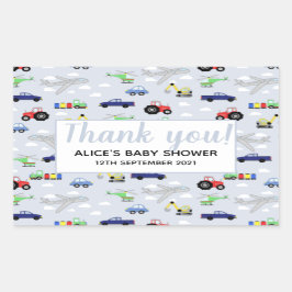 Sticker Rectangulaire Merci Transport Motif Baby shower garçon
