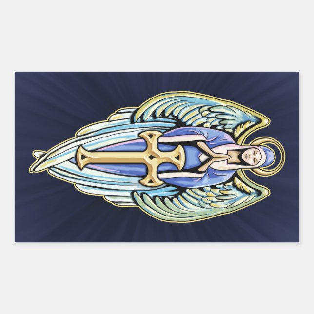 Sticker Rectangulaire Mère Mary Guardian Angel Cross Design (Devant)
