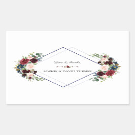 Sticker Rectangulaire Merlot géométrique moderne Marine bleu Mariage flo