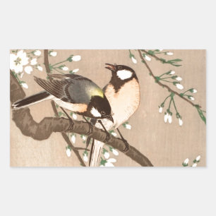 Sticker Rectangulaire Mésange japonaise asiatique Ohara Koson Oiseau Cha
