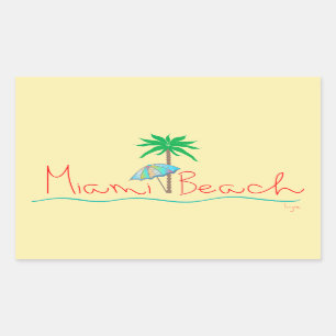 Sticker Rectangulaire Miami avec Palm et Parapluie