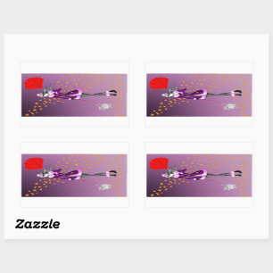 Sticker Rectangulaire Mignonne automne scène d'hiver Chien & Dame