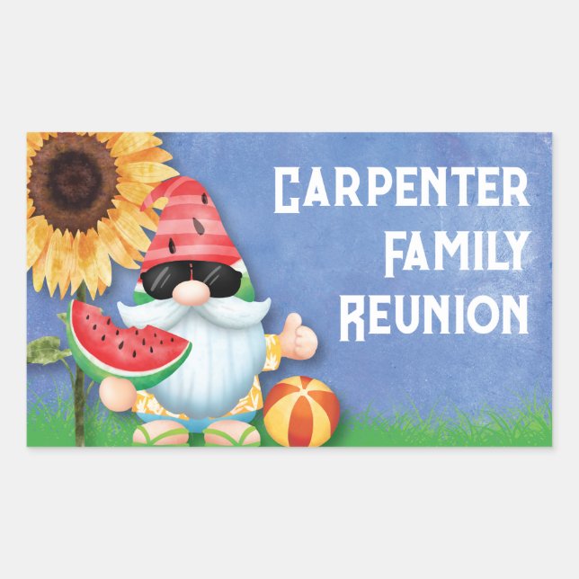 Sticker Rectangulaire Mignonne Summer Gnome Famille Réunion (Devant)