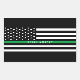 Sticker Rectangulaire Militaire mince ligne verte drapeau américain Ajou