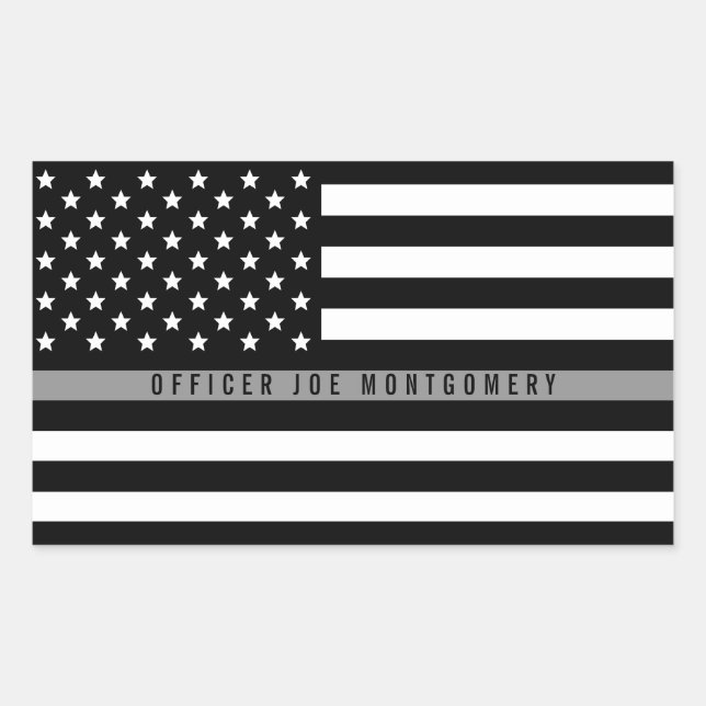 Sticker Rectangulaire Mince Gris Line American Flag Ajouter un nom (Devant)