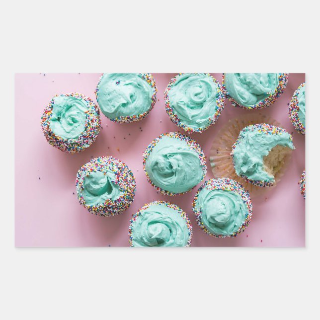 Sticker Rectangulaire Mini-gâteaux turquoises et roses (Devant)