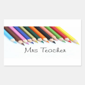 Sticker Rectangulaire Mme Teacher crayons couleur
