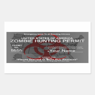 Sticker Rectangulaire Modèle de permis de chasse zombie (rouge sur gris)