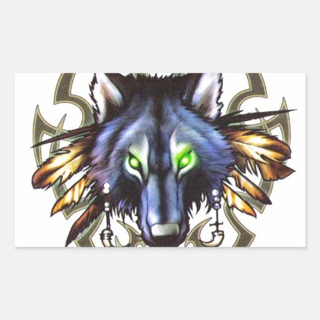 Sticker Rectangulaire Modèle de tatouage de loup tribal (Devant)