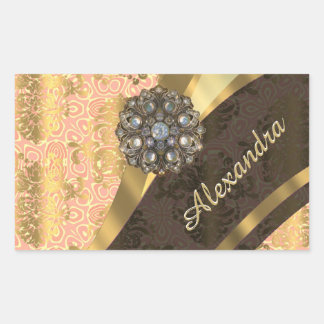 Sticker Rectangulaire Modèle personnalisé joli poitrine de pêche damassé
