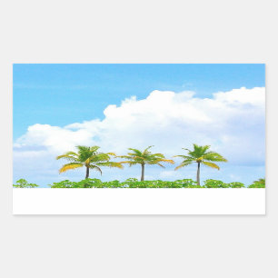 Sticker Rectangulaire Modèle vierge nuages palmiers ciel bleu personnali
