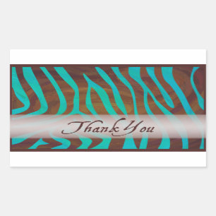 Sticker Rectangulaire Modèle Zèbre Brown et Turquoise Merci