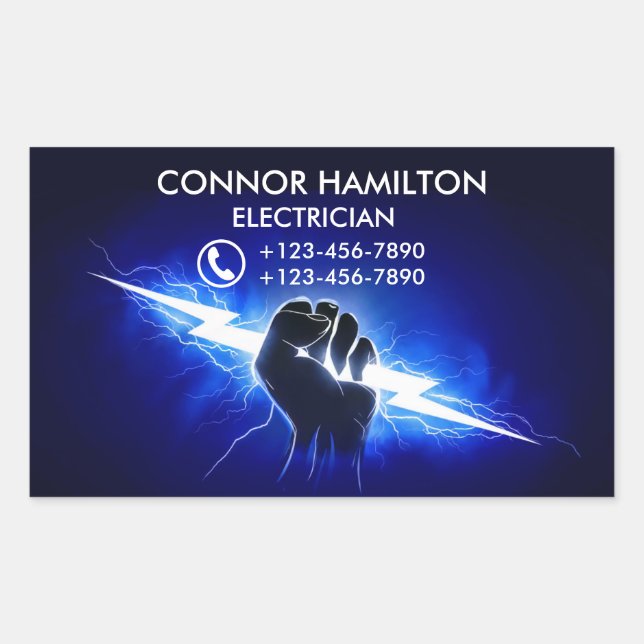 Sticker Rectangulaire Moderne Cool tendance Bleu Éclair Electricien Busi (Devant)