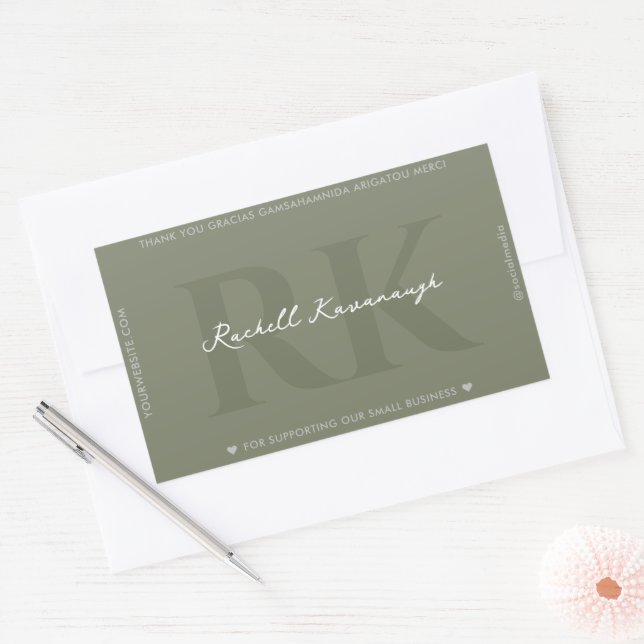 Sticker Rectangulaire Moderne Simple Monogramme Sage Vert (Enveloppe)