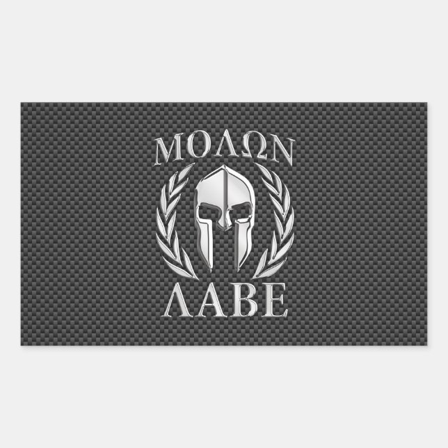Sticker Rectangulaire Molon Labe Chrome Style Spartan Armor Fibre de car (Devant)