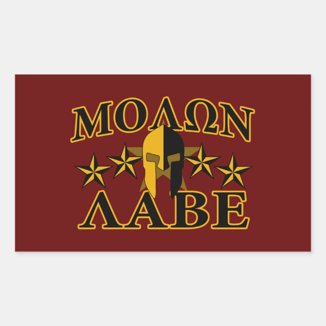 Sticker Rectangulaire Molon Labe Spartan Warrior 5 étoiles Bourgogne (Devant)