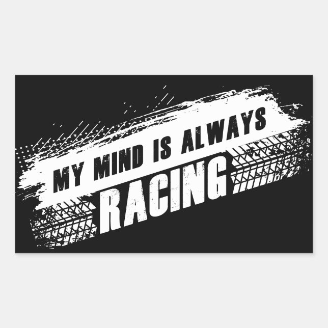 Sticker Rectangulaire Mon esprit est toujours la course automobile pour  (Devant)