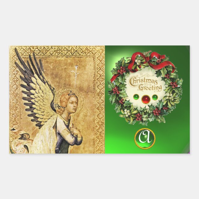 Sticker Rectangulaire MONOGRAMME ANGÉL ANNONCIÉ, Émeraude verte (Devant)